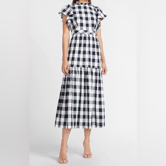 Express Dresses & Skirts - NWT Express Ladygang Plaid Midi Dress Size 8 Navy and White